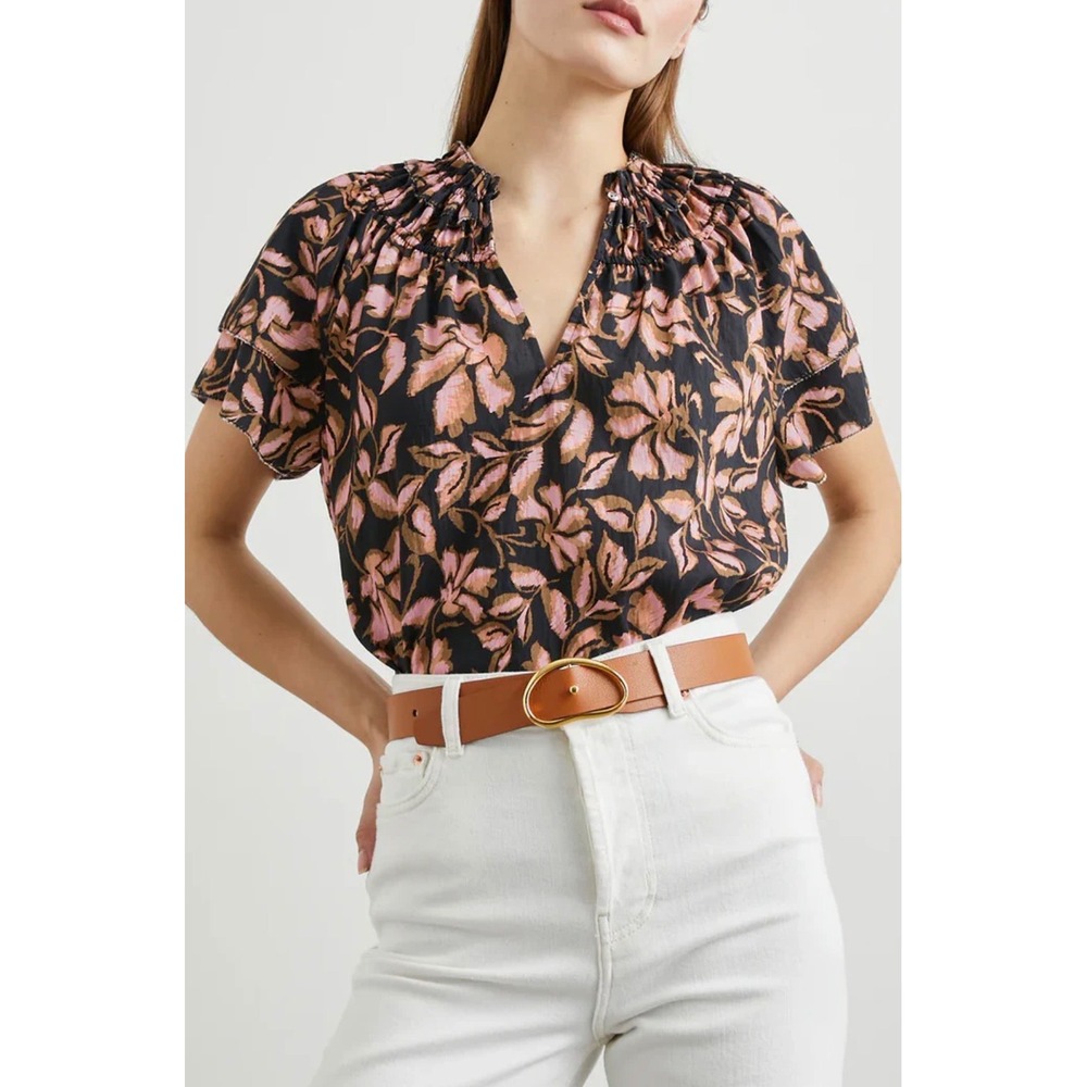 Rails Boho Tencel Kamila Jasmine Blouse | Black Pink Floral | Cottagecore Top